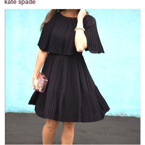 NWT Kate Spade Pleated Cape Dress in Black, Size 8.